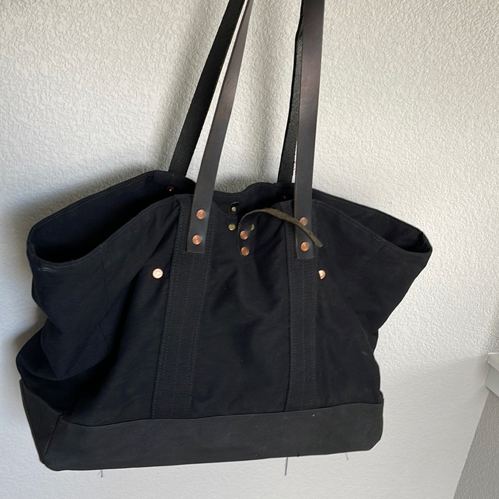 Billy Reid black canvas tote with leather straps
